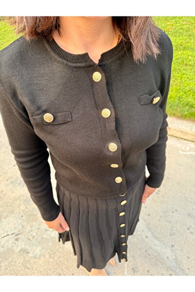 gbbutik PİLİSE MİDİ TRİKO TAKIM SİYAH