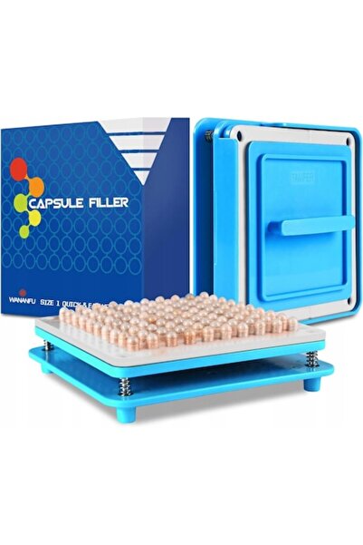 RESTEQ Set de umplere a capsulelor, 100 de găuri, mărimea 1, cu spatulă și protecție anti-vărsare, manual de utilizare inclus