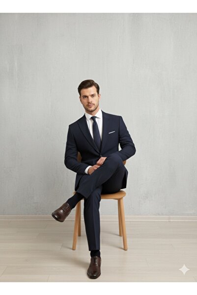 SÜVARİ Loose Cut 6 Drop Armure Pattern Navy Blue Suit