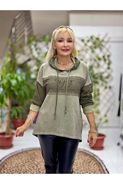 Punta Otantik Nc56868 Italian Enjoy Written K Hooded Cotton Sweatshirt Khaki