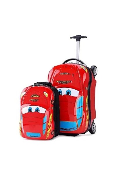 RESTEQ Lightning McQueen (Cars) children's trolley suitcase and backpack set, compartmentalized, 26x