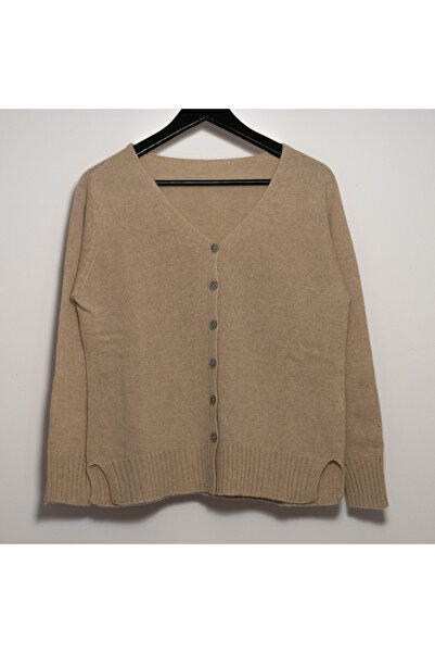 FASHION Wool-Viscose-Cashmere V-Neck Cardigan with Buttons, Beige