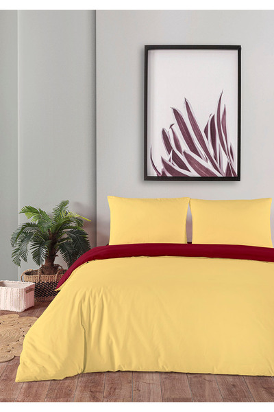 Monolisse 100% Cotton Akfil Double-Sided Duvet Cover Set Double Size 200X220 cm Burgundy Yellow