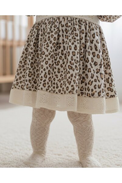 Ege Bebek Baby Girl Lace Detailed Leopard Dress, Muslin Fabric, 6-9-12-18-24 Months Special Occasion Dress L Holiday Dress