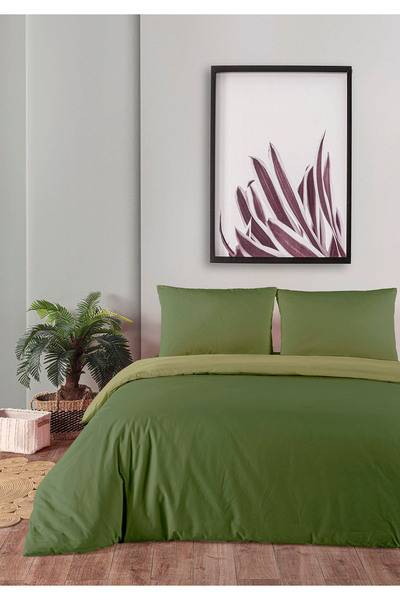 Monolisse 100% Cotton Akfil Double-Sided Duvet Cover Set Double Size 200X220 cm Khaki Green