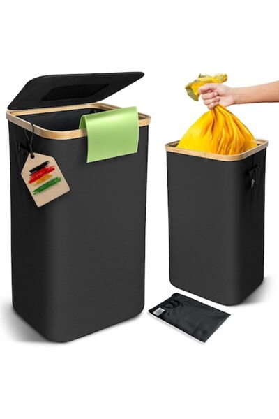 OEM 100L trash bin with lid and yellow bag holder, modern design, Cordura material, -friendly, black