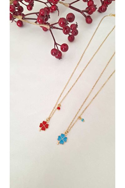 SOUL BY A&B 2-Piece Friendship Necklace Bff Necklace Clover Red Blue Lucky Necklace with Crystal Stone Detail
