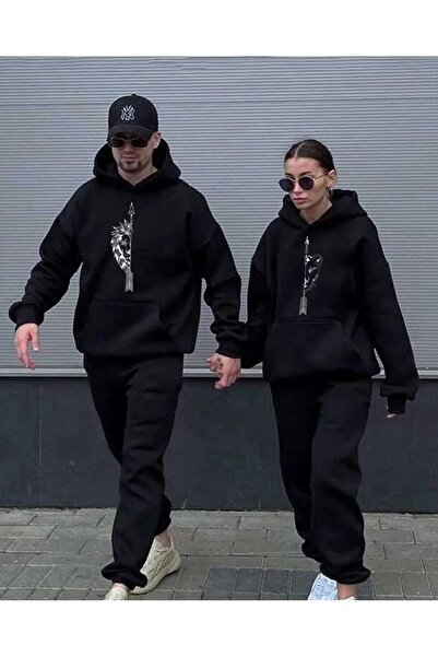 Hunors Sportswear & Company سويت شيرت أصلان دبل مطبوع موديل للجنسين قطن بغطاء...