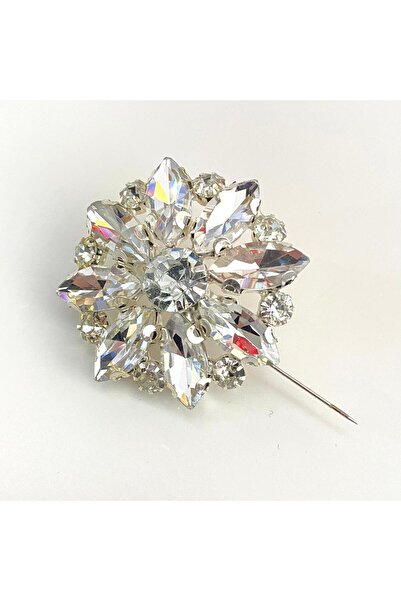 yumakça Taşlı Broş Taşlı Yıldız Model Gümüş, Şık Şal Elbise Ve Yaka İğnesi