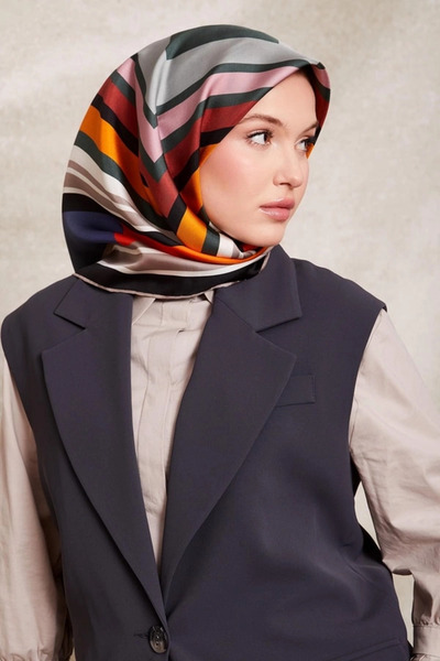 Levidor Square Pattern Twill Silk Scarf-Petrol Green