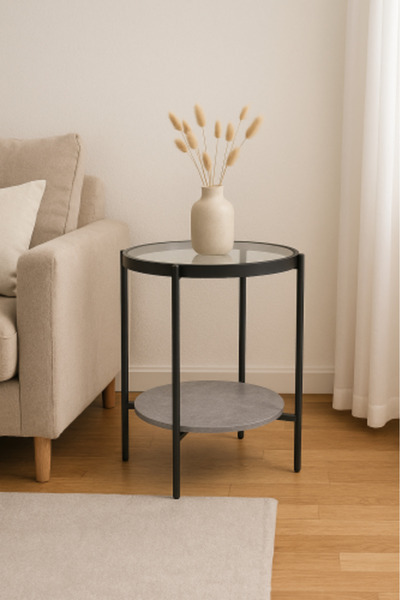 GESR HOME Modern round side table with glass top and metal frame – elegant living room design