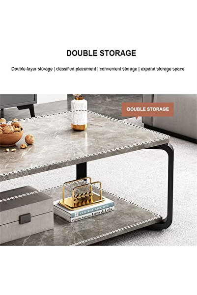 KEKE Marble finish with Black frame Top 2 Tier Modern Living Room Home Sofa Table