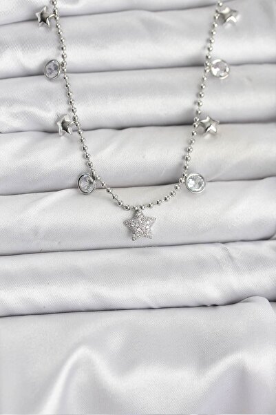 callerrons accessories قلادة نسائية من النحاس الفضي اللون على شكل نجمة - EBJ2...