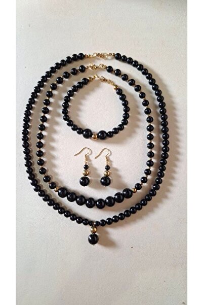 Shiklik 4-Piece Elegant Black Pearl Beaded Model Women's Jewelry Set Necklace...