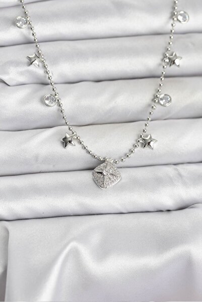 callerrons accessories قلادة نسائية من النحاس الفضي اللون مرصعة بحجر الزركون ...