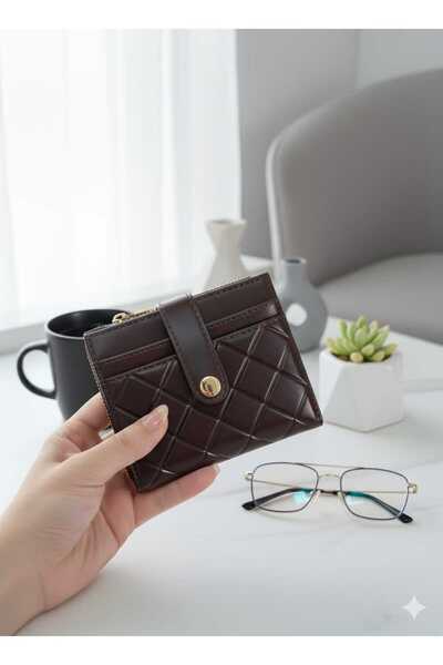 Uzs pace Medium Size Quilted Detailed Faux Leather Wallet Coffee Color