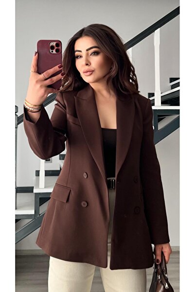 Oslove Acı Kahve Double-Breasted Blazer Jacket