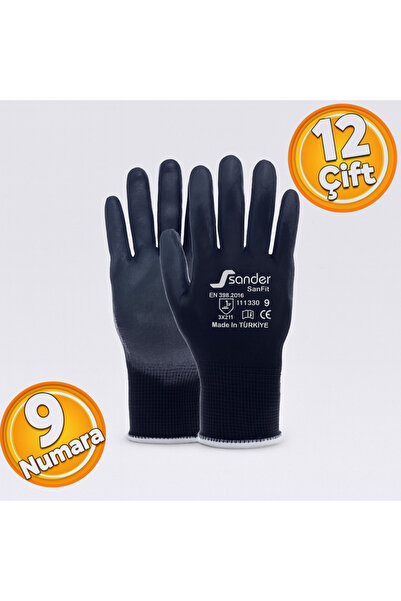 SANDER Siyah Nitril İş Eldiveni 12 Çift (9 Numara)