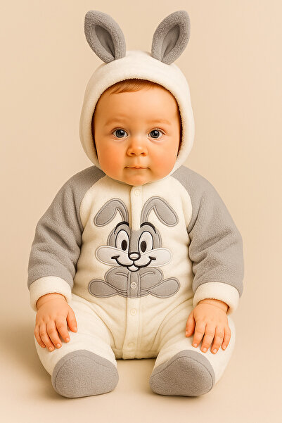 eomix kids Baby Romper with Rabbit Figure. Welsoft Pouf Fabric with Rabbit Embroidery