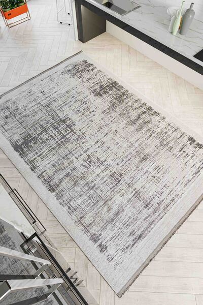 Oriente Home Soyut Desenli Gri Şönil Makine Halısı Kaymaz Taban Yıkanabilir M...