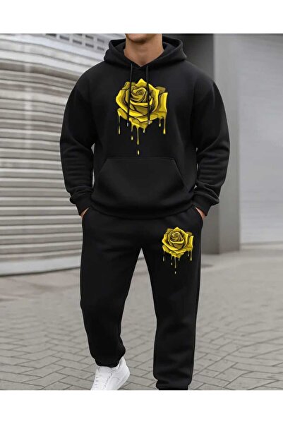 ORVIO Group Melting Yellow Rose Printed Hoodie Set