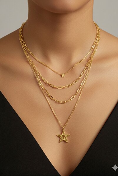 BLIZGANTIS Gold Yıldız Figürlü Katmanlı Çoklu Kolye