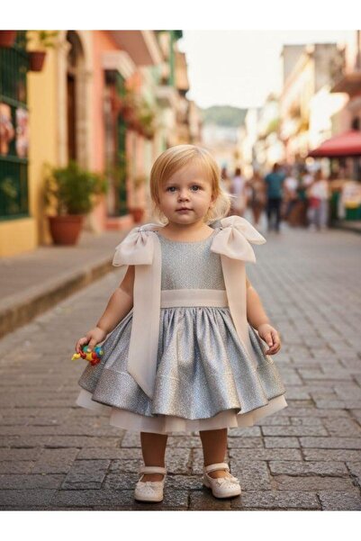 Zekids Βραδινό φόρεμα για κορίτσια με λεπτομέρεια με φιόγκο στους ώμους και σ...