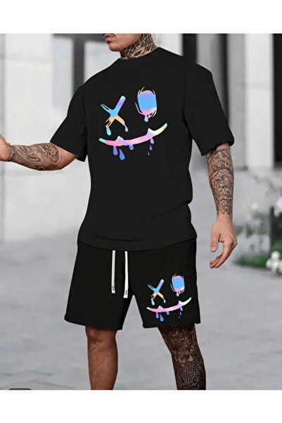 ORVIO Group Neon Yüz Printed T-Shirt and Shorts Set