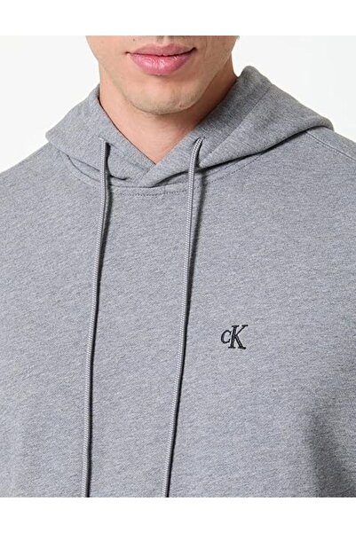 Calvin Klein Men's Hooded Drawstring Collar Long Sleeve Regular Fit Grey Sweatshirt Lv04Rc297G