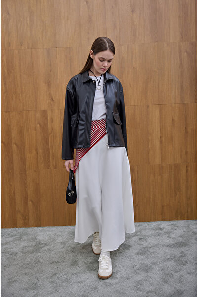 Birgül Bektaş Δερμάτινο μπουφάν με μαύρη μπροστινή τσέπη