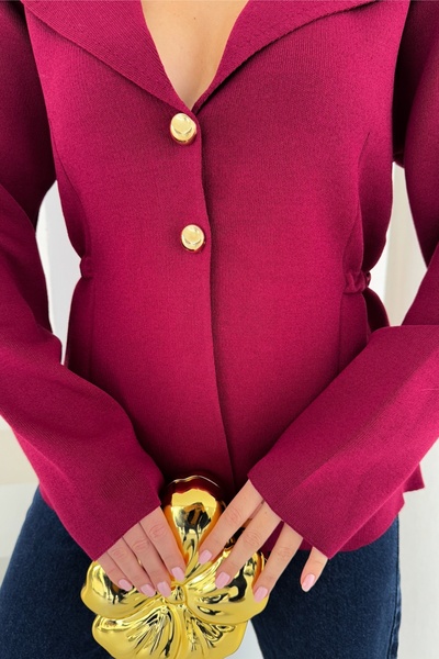 FEMELLE Burgundy Shawl Collar Jacket with Side Gathered Gold Buttons Standard Size