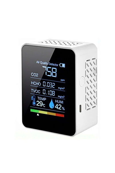 Renvox Dijital 5in1 Hava Kalite Ölçüm Cihazı - CO₂ – TVOC – PM2.5 – Sıcaklık – Nem Sensörlü