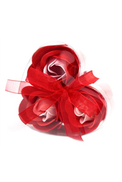 OEM Cutie cadou inima cu 3 trandafiri rosii din sapun, 8 cm