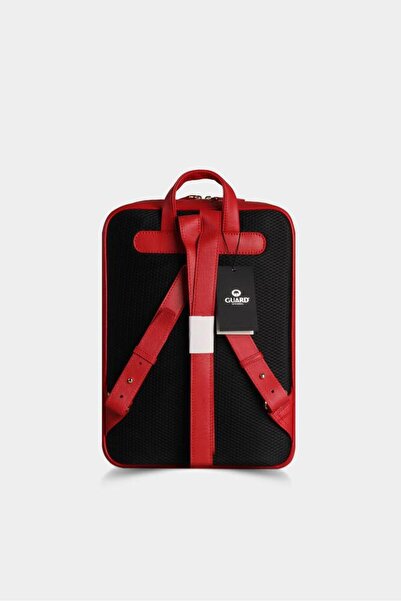 GUARD Red Horizontal Stitched Leather Backpack