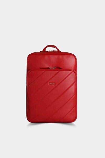 GUARD Red Horizontal Stitched Leather Backpack