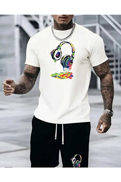 ORVIO Group Melting Neon Headphones Printed T-Shirt and Shorts Set