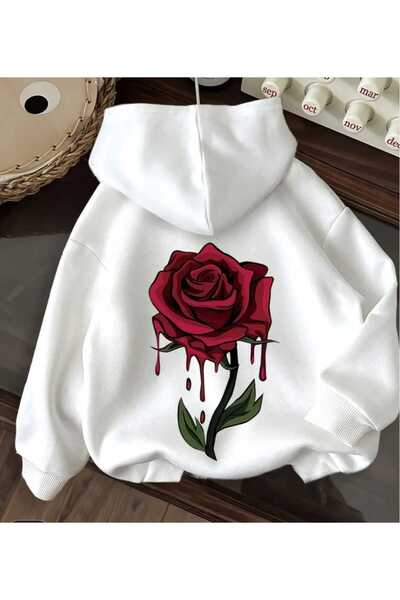 ORVIO Group Melting Red Rose Printed Hoodie