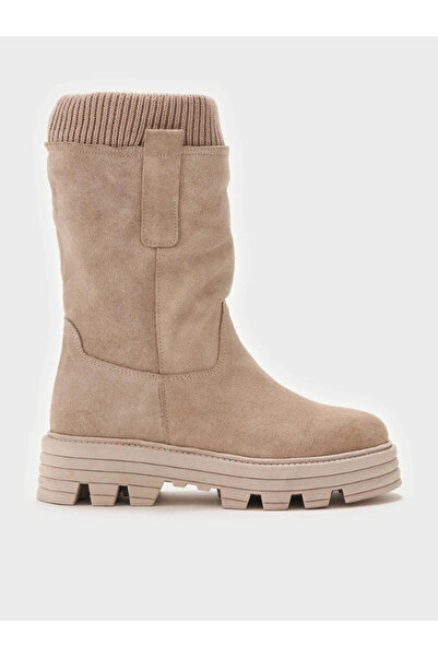 Heyzen ÖRGÜ DETAYLI DERİ ÇİZME BEJ