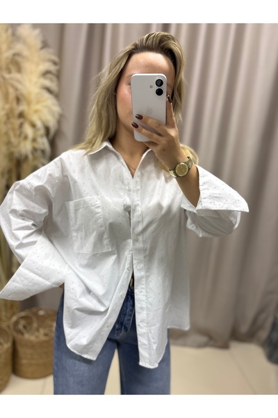 LİSAA BUTİK White Stone Poplin Standard Size Shirt