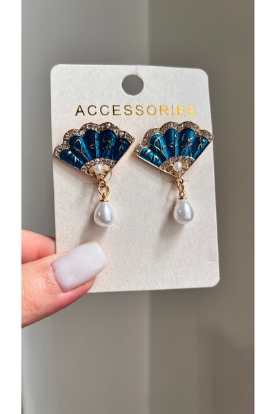 luxyansımalar Steel Blue Color Fan Earrings