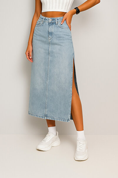 FLIMERANCE تنورة جينز مغسولة بالثلج شق