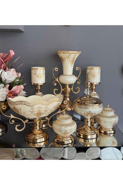 ROSSEV Helena Hand Made 7 Parça Krem Salon Seti