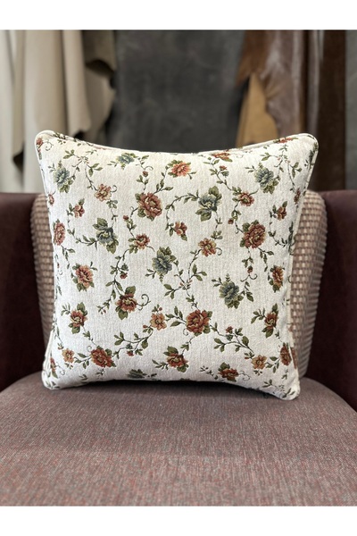 Fabricland Goblen Dokuma Keten Krem Renk Biyeli Kırlent Kılıfı 43x43cm