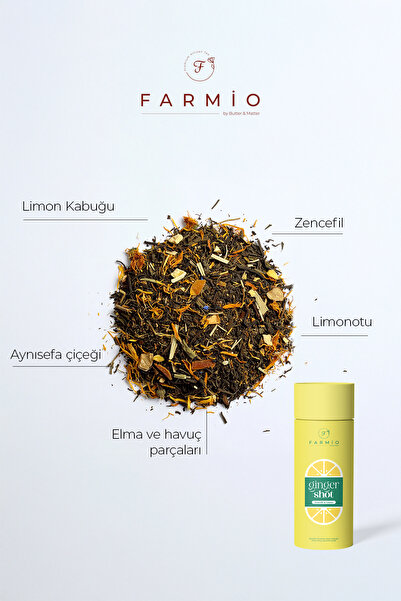 FARMİO GİNGER SHOT Çayı – 12 Poşet – Premium Çay Deneyimi – Limon, Zencefil, Havuç, Aynısefa, Elma