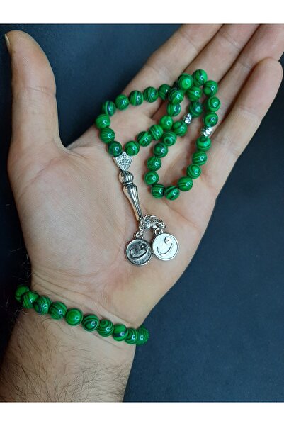 MRYart Green Black Malachite Stone Natural Stone Prayer Beads and Bracelet Set