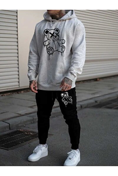 ORVIO Group Melting X-Eyed Teddy Bear Printed Hoodie Set