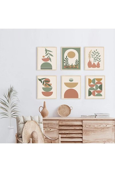 Today Idea Boho Wall Art Prints Set of 6 - Mid-Century Modern Neutral Geometric Decor