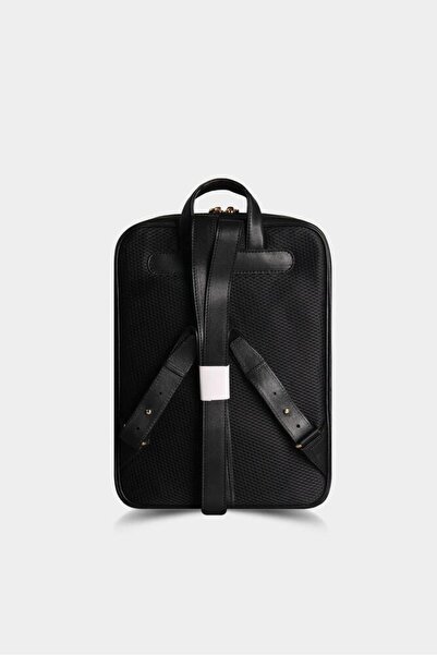 GUARD Black Horizontal Stitched Leather Backpack