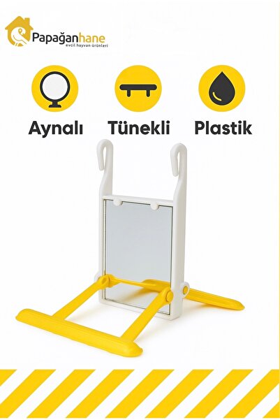 Papağanhane Sarı Tünekli Aynalı Kuş Oyuncağı – Dayanıklı Plastik Salıncak | Muhabbet Kuşu Ayna Oyuncağı