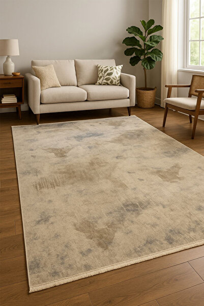 Raschel Carpet Premium Seri Kahve-Mavi Triko Akrilik Jüt Taban Doğal Halı Yol...